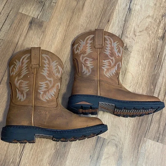 Ariat Western Cowboy Boots Tan Leather Embroidered Pull On Womens Size 7.5 - Picture 3 of 8